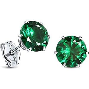 Miore ronde groene smaragd oorbellen uit 9 karaat 375/1000 witgoud met 6 griffen, ø 6.7 mm