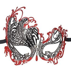 Coddsmz Maskerade Masker Metaal Venetiaans feestmasker met strass, M, Multi, Zwart Rood