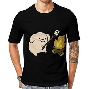 Campfire Pig T-shirt met korte mouwen voor heren, ronde hals, print, casual T-shirt, tops, M