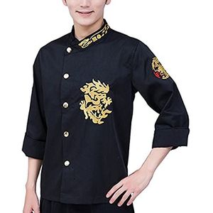 YWUANNMGAZ Mannen en vrouwen lange mouw chef-kok jas, ademend sneldrogend keuken uniform sushi werkkleding jas vochtafvoerend gaas (kleur: zwart, maat: D (2XL))