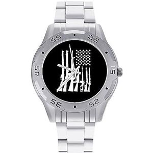 American Gun Flag Heren Polshorloge Mode Sport Horloge Zakelijke Horloges met Roestvrij Stalen Armband, Stijl, regular