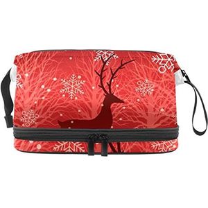 Grote capaciteit reizen cosmetische tas, Kerstmis sneeuwvlok rendier-01, make-up tas, waterdichte make-up tas organisator, Meerkleurig, 27x15x14 cm/10.6x5.9x5.5 in