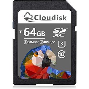 Cloudisk 64 GB SD-kaart SDXC UHS-I geheugenkaart - C10, U3, V30, 4K UHD, SD-kaart