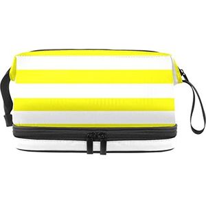 Make-up tas - grote capaciteit reizen cosmetische tas, helder geel en wit streep patroon, Meerkleurig, 27x15x14 cm/10.6x5.9x5.5 in