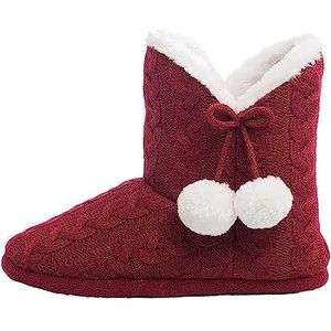 Slipper Vrouwen/Dames Slippers Bont Gevoerd Inclusief Pom Poms | Bordeaux - M (38-39)