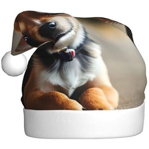 SSIMOO Chihuahua Hond 1 pluche kerstmuts voor volwassenen, feestelijke feesthoed, ideaal feestaccessoire voor bijeenkomsten