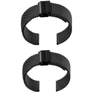 Milanese Mesh Roestvrijstalen Horlogeband 2 Stuks, 10MM - 22MM Horlogeband Met Snelle Ontgrendeling Compatibel Met Elk Traditioneel Of Slim Horloge (Color : Black, Size : 20MM)