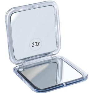 MIRRORVANA Opvouwbare reisspiegel met 20x vergroting, kleine vierkante make-upspiegel voor op reis, inklapbaar en compact ontwerp (8,4 cm, zilver)