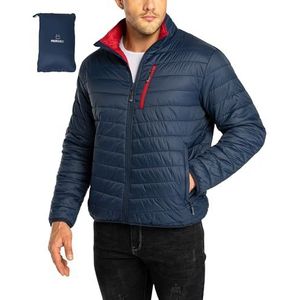 33,000ft Gewatteerde herenjas, lichte overgangsjas in donsjas-look, winterjas voor mannen, gevoerd met zakken, opvouwbaar, voor vrije tijd, wandelen, reizen, lichtgewicht bufferjack, donkerblauw en