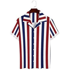 Rode, witte en blauwe strepen heren Hawaiiaanse shirts korte mouw Guayabera Shirt Casual Strand Shirt Zomer T-shirts 2XL