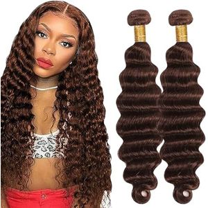 Lakaisa Deep Wave Human Hair Bundles Sew in Hair Chocolate Brown Real Hair Extensions 2 Bundles 100% Unprocessed Brazilian Virgin Hair No Smell for Woman 14 14 Inch