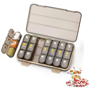 Pill Organizer,Travel Pill Box 7 Day, Airtight Pill Case Waterproof Moisture Proof, BPA Free, Easy Open (Size : 21 grids-brown)
