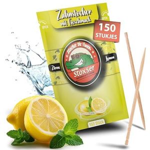 Stoxser 150 x tandenstokers met smaak, citroen, de smaakrevolutie, tandenstokers smaak, geen kauwgom, ondersteunt tandpasta, tandsteenverwijderaar, tandzijde, suikervrij