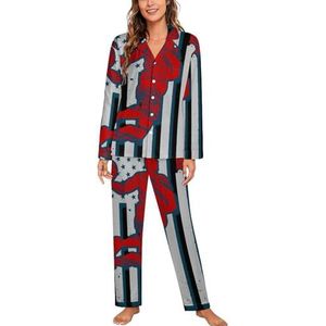VS Amerikaanse Vlag Basketbal Vrouwen Lange Mouw Button Down Nachtkleding Zachte Nachtkleding Lounge Pyjama Set M