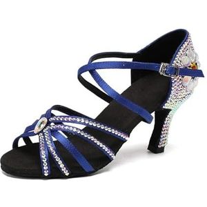 Latin Dance Schoenen Voor Vrouwen Mode Vrouwen Party Dans Schoenen Satijn Glanzende Steentjes Zachte Bodem Latin Dans Schoenen Vrouw Salsa Dans Schoenen, Blauw, 41 EU