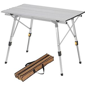 eSituro SCPT0015 klaptafel, campingtafel, draagbaar, tuintafel van aluminium, in hoogte verstelbaar (45-72 cm), kleine picknicktafel voor uitstapjes met draagtas, zilver 90 x 45 x 52 cm