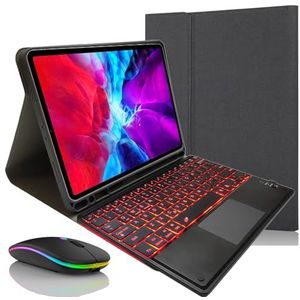 Toetsenbordhoes voor iPad Air 7e generatie 11 inch (M3) 2025, Magnetisch Afneembaar Draadloos Achtergrondverlichting Toetsenbord met Bluetooth Muis,zwart