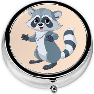 schattige wasbeer draagbare pillendoos, 3 compartimenten medicijnpillenetui, bedrukte pillenorganizer voor zakportemonnee en reizen