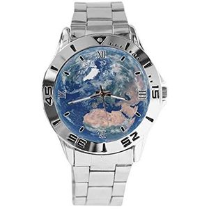 Aarde Mode Heren Horloges Sport Horloge Voor Vrouwen Casual Rvs Band Analoge Quartz Polshorloge, Zilver, armband