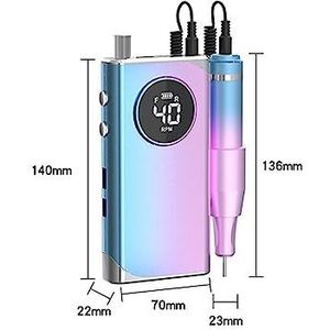 Nagelvijl elektrisch, Elektrische nagelboormachine, 40000 tpm draagbare professionele oplaadbare stabiele geluidsarme aluminiumlegering nagelboren(Gradient Colorful)