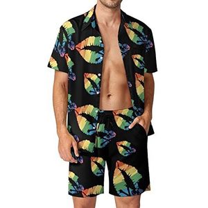 Gay Rainbow LGBT Pride Lips Skull Heren 2 Stuks Hawaiiaanse Sets Losse Fit Shirts En Korte Mouw Shirts En Shorts Strand Outfits M