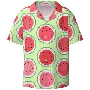 TyEdee Watermeloen Groene Print Heren Korte Mouw Jurk Shirts met Zak Casual Button Down Shirts Business Shirt, Zwart, 4XL