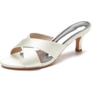 SYDZSW Satijnen Naald Hak Trouwschoenen Bruidsschoenen Hoge Hakken Ivoor Sandaal Bride 35-43, Ivoor, 43 EU