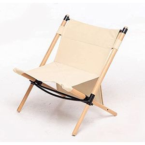 GEIRONV Afneembare achtergrondstoel, draagbare stevige duurzame patio lounge stoel reizen camping massief hout vouwen strand geslingerd stoel Fauteuils (Color : Beige)