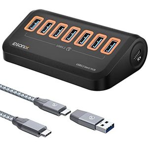 USB-hub 3.0 [5 Gbps stabiele overdracht], iDsonix 7 poorten USB-hub 1ft Type A & C 2-connectoren, USB-splitter extra USB-poorten voor laptops, oppervlak, Xbox, iMac, MacBook, PS5/PS4, flashdrive,