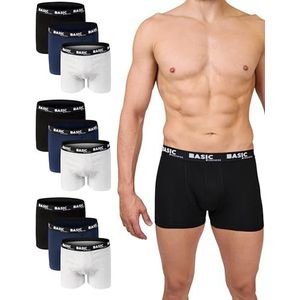 Basic Treasure 9 paar boxershorts voor heren, hipsters, katoenen onderbroeken voor mannen, comfortabel en zacht ondergoed, perfecte pasvorm, zwart, grijs en marineblauw, XL