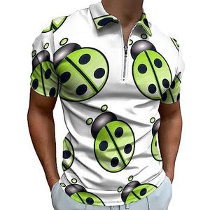 Groen Lieveheersbeestje poloshirt voor heren, casual T-shirts met ritssluiting en kraag, golftops, slim fit