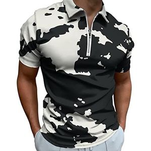 Koe huid patroon heren poloshirt met rits T-shirts casual korte mouw golf top klassieke pasvorm tennis tee