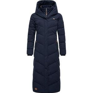 Ragwear Natalka Extralong Winterjas voor dames, warme gewatteerde jas, extra lang met capuchon, XS-6XL, Donkerblauw, 3XL