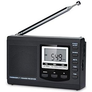 Songway Full Band AM/FM/SW DSP radio stereo luidspreker LCD display wekker slaap timer Pocket Radio digitale demodulatie beste ontvangst met telescopische antenne (zwart)