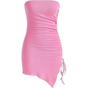 jurken voor dames Effen bodycon-jurk met asymmetrische zoom en ruches aan de zijkant (Color : Baby Pink, Size : Small)