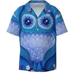 EdWal Blauwe Uil Print Heren Korte Mouw Button Down Shirts Casual Losse Fit Zomer Strand Shirts Heren Jurk Shirts, Zwart, XL