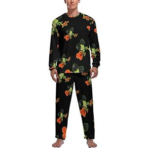 Grappige persoonlijkheid kikker zachte heren pyjama set comfortabele lange mouwen loungewear top en broek geschenken 2XL