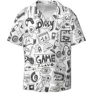 Monochrome Schets Stijl Gaming Print Heren Jurk Shirts Atletische Slim Fit Korte Mouw Casual Business Button Down Shirt, Zwart, M