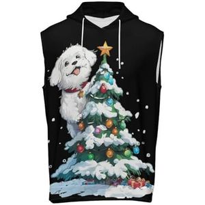 Witte Hond Kerstboom Heren Workout Hooded Tanktops Mouwloze T-shirts Gym Hoodies