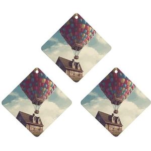 Heteluchtballon nemen houten huis vliegen de auto luchtverfrisser opknoping wierook chips 3 Pack Automotive Geurende Hangende Lakens Ruit voor Auto Thuis Auto Interieur Decor