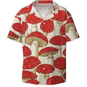 OdDdot Rood Wit Mushroom Print Heren Jurk Shirts Atletische Slim Fit Korte Mouw Casual Business Button Down Shirt, Zwart, M