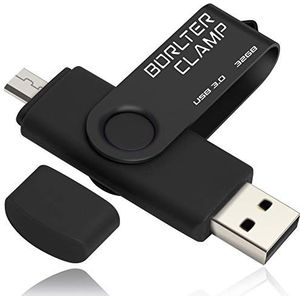 BorlterClamp 32GB USB Stick USB 3.0 Dual Flash Drive OTG-Geheugenstick met Micro-USB voor Android-Smartphone Tablet & Computer (Zwart)
