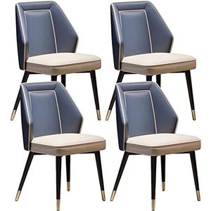 GEIRONV Keuken eetkamerstoelen set van 4, met leer beklede woonkamer zijstoelen accentstoelen koolstofstaal metalen stoelen Eetstoelen (Color : Blue, Size : 88 * 53 * 50cm)