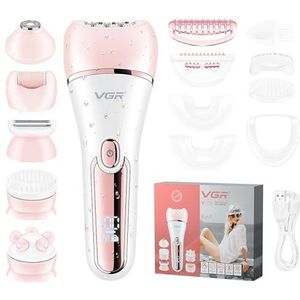 VGR 733 Epilator Ontharing Voor Vrouwen, 6-in-1 Draadloos En Oplaadbaar Epileerapparaat, Gezichtsepilator, Nat En Droog Epilator Voor Gezicht, Benen, Oksels, Roze