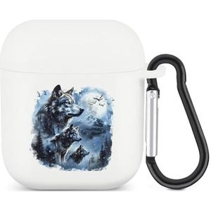 Star Wolf Leuke Case voor AirPods 2&1 Schokbestendige Beschermende Hoofdtelefoon Gevallen Cover Met Sleutelhanger Voor Mannen Vrouwen