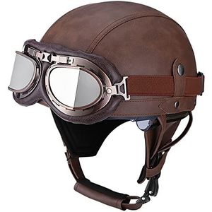 BDTOT Retro halve helm voor motorfiets, Duitse stijl, voor scooter, cruiser, chopper, anti-botsing helm met afneembare gehoorbescherming, met vizier, ECE-gecertificeerd, scooter-, bromfietshelm