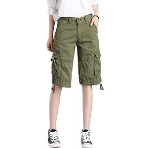 Cool&D Dames shorts cargo shorts bermuda korte broek vrije tijd sport shorts met meerdere zakken, groen, Taille 80 cm