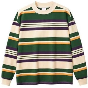 MYLLJBD Men'S Hoodies Men's T-shirt Shirt | Pure Cotton Washed Contrast Color Striped Long-sleeved T-shirt Simple And Casual Couple Sweatshirt-green-xl