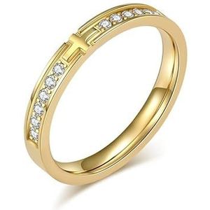 ForTitanium staal met diamanten kruis liefdesring Neutrale stijl mannen en vrouwen bruiloft staart ring armband hand sieraden (Color : Golden, Size : 5#)