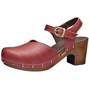 Sanita Non Wood Solaima Leren sandaal, origineel handgemaakt voor dames, voetbed met zacht schuim, verstelbare enkelriem, donkerrood, 39 EU